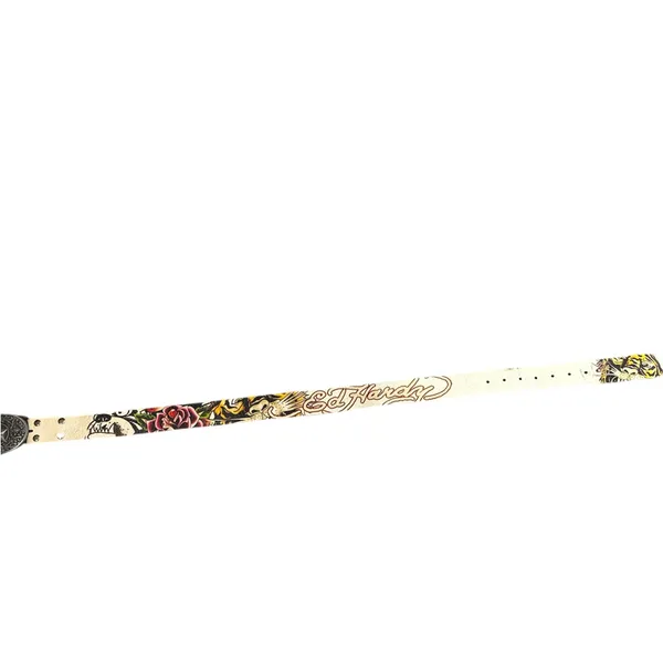 Vintage Ed Hardy White‎ Leather Belt With Star Buckle Size 34 - Image 2