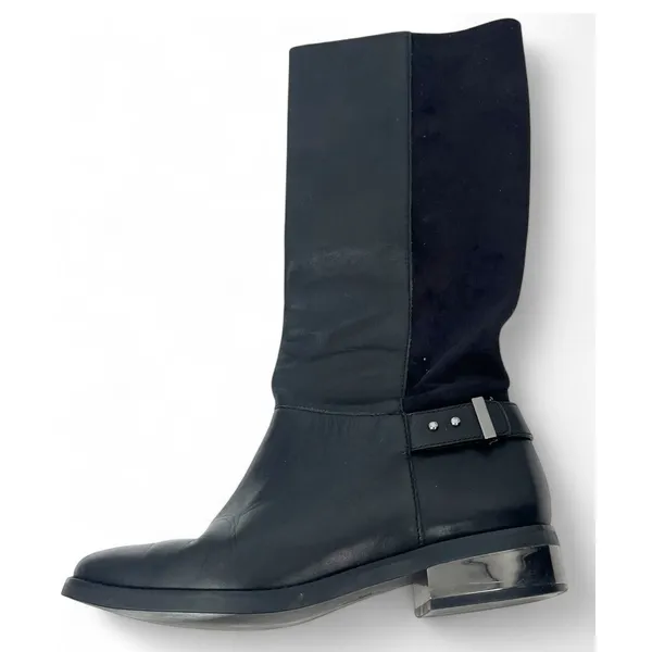 Cole Haan 8 Adler black leather and suede tall knee-high boots Riding Buckle - Image 2