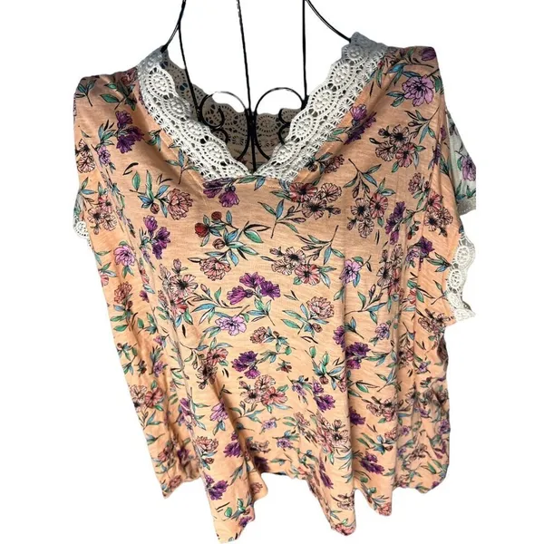 5/$25 For The‎ Republic M Short Sleeve Embroidered Lace Trim Floral Cottage New - Image 3