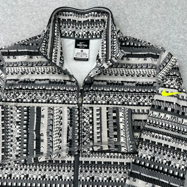 Nike Pro Hyperwarm Pullover Women's M Grey Pixel‎ Print Half Zip Nordic Athletic - Image 3