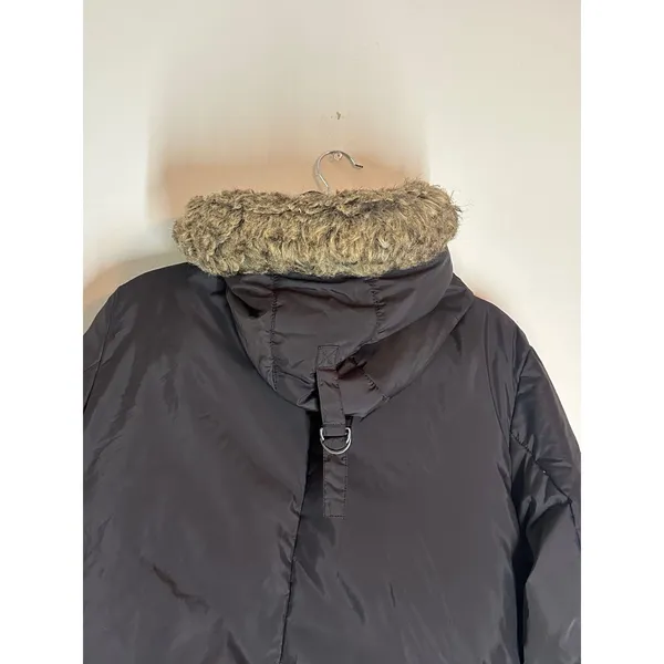 DKNY Vintage Womens Black Faux Fur Hooded Puffer Coat Jacket Size L Y2K Winter - Image 4
