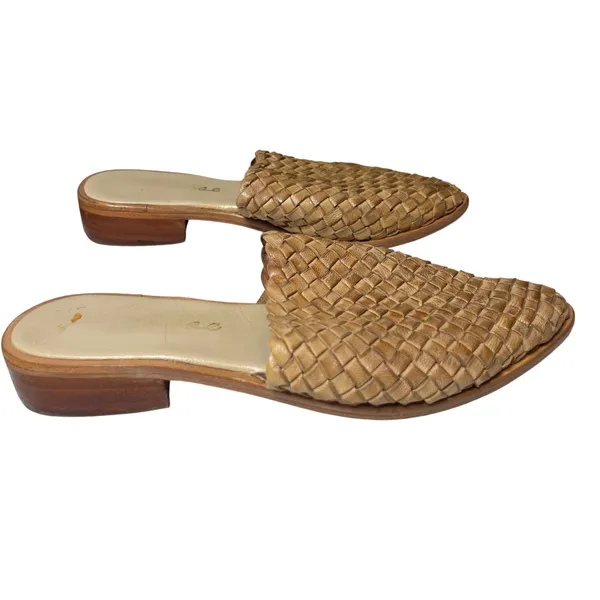 Woven Leather Pointed Toe Mule‎ Slides Tan Women's Size 7 - Image 3