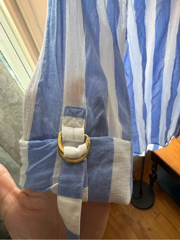 Soft Surroundings Light Blue and White Vertical Stripe Button-Down Shirt - Image 3