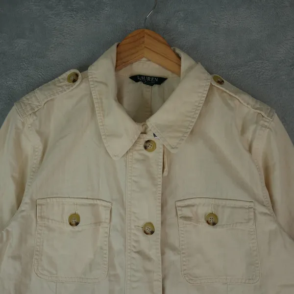 Lauren Ralph Lauren Jacket Womens XL Beige Herringbone Military Utility‎ Cotton - Image 3