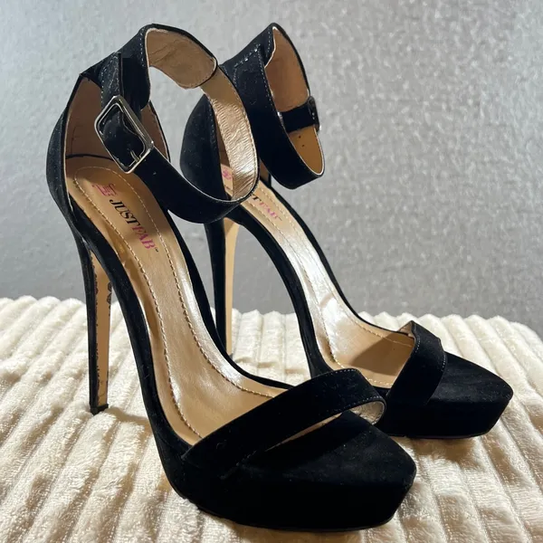 830 | NIB Black Platform Ankle‎ Strap Stiletto Heels Womens 9 - Image 2