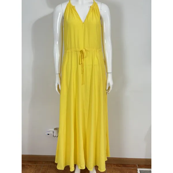 Diane von Furstenberg Women XS Sally Dress Yellow Lemon Zest Maxi Drawstring NWT - Image 3