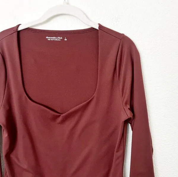 [Abercrombie & Fitch] Brown Sweetheart Neckline Long Sleeve Bodysuit Sz Large L - Image 5
