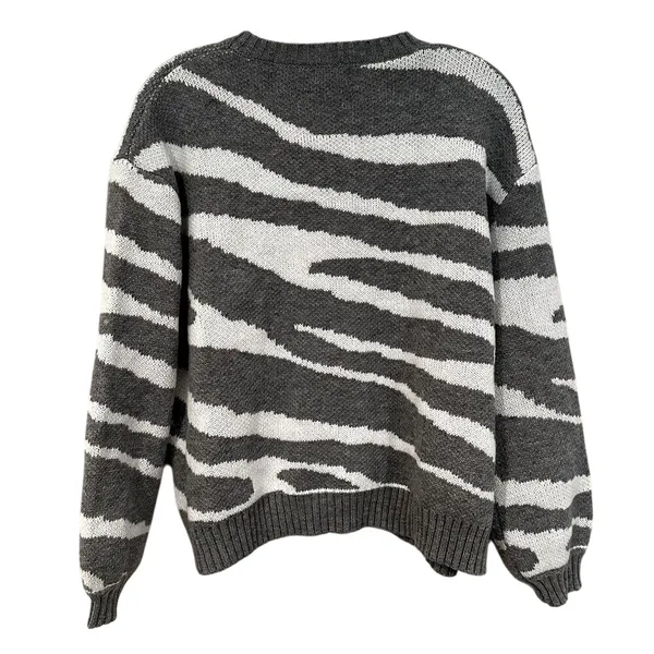POL Prudencia Zebra Sweater Women's Small Gray‎ White Animal Print Crewneck - Image 6