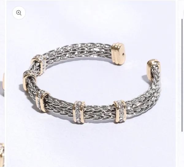 Square Ponytail Crystal 2T Bangle Bracelet Silver - Image 3