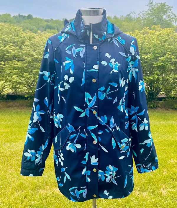 Dennis Basso Spring Rain Blue Floral Raincoat size XS - Image 3