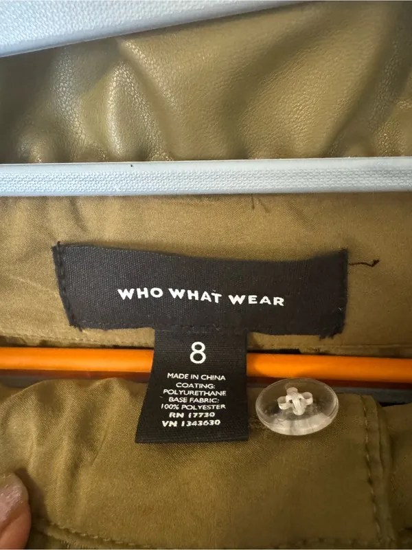 Who What Wear Olive Green Faux Leather Paperbag Waist Ankle Trousers Size 8 - Image 5