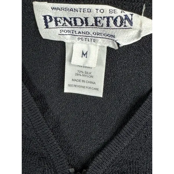 Vintage Pendleton Black Cardigan Sweater Full Zip Green Argyle Silk Blend MP - Image 7