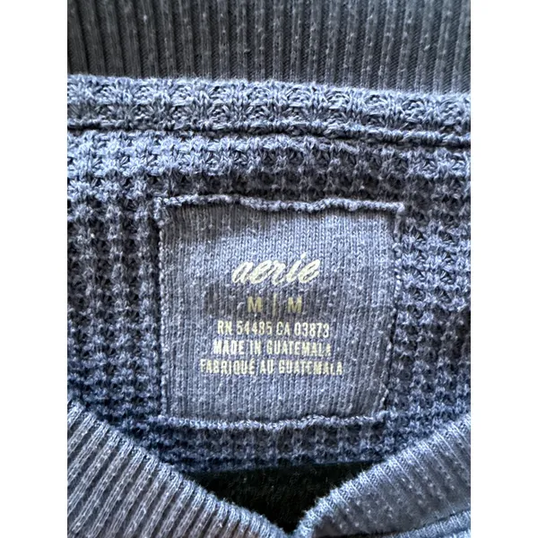 Aerie Blue Waffle Knit Crewneck Thermal Oversized Sweatshirt Medium - Image 6