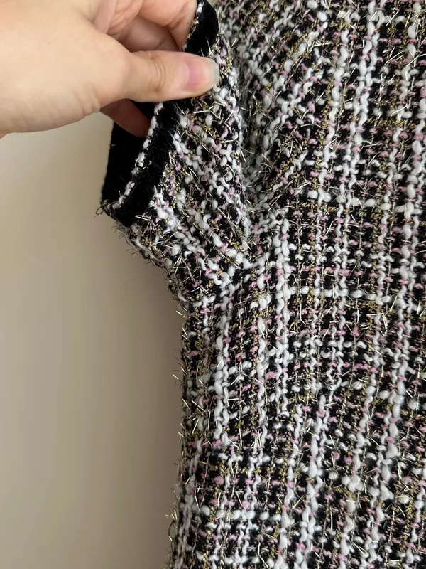 CeCe Tweed Shift Dress with Patch Pockets, Black/Pink/Gold/White, Size 4 - Image 11