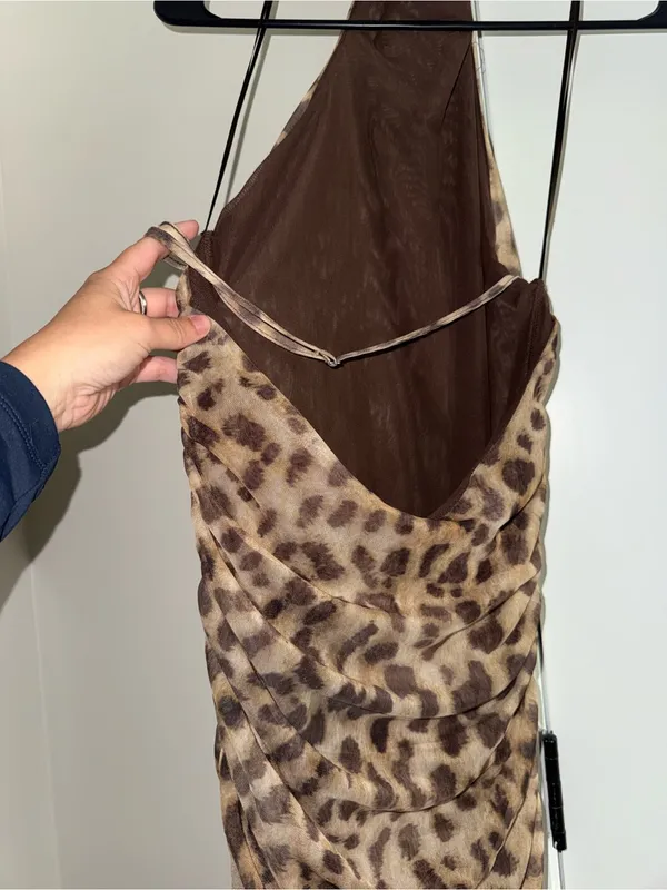Zara Brown and Tan Leopard Halter Dress - Image 6