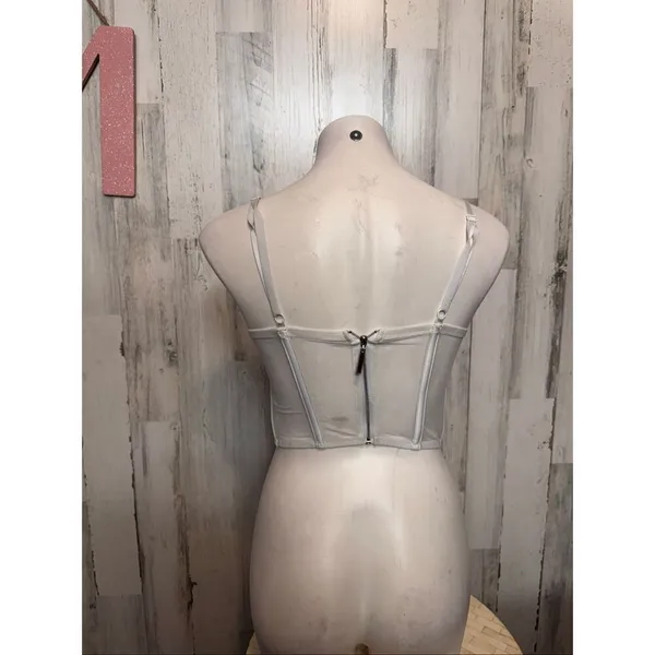 Say What? Corset Top Womens Medium White Lace Sheer Mesh Underwire Bustier Zip B - Image 6