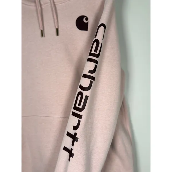 Carhartt Womens Relaxed Fit Logo Graphic Hoodie Heather Pink Large‎ L 12-14 - Image 4
