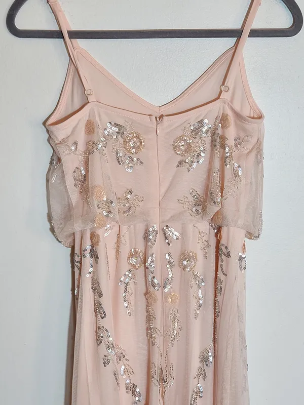 Altar'd State Pink Sequin Beaded Long Cocktail Dress Size Small - Image 4