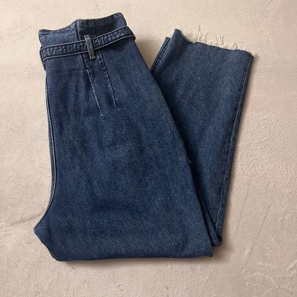 Abercrombie & Fitch Women's High Rise Mom Paperbag Waist Belted Jeans Blue Sz 32 - Image 12