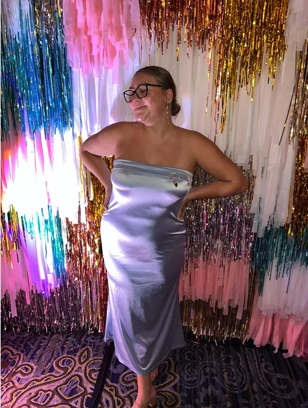 Amazon Blue Satin Dress - Image 2