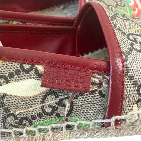 Gucci Tian GG Supreme Espadrille Flats Floral‎ Bird Print 37 - Image 8