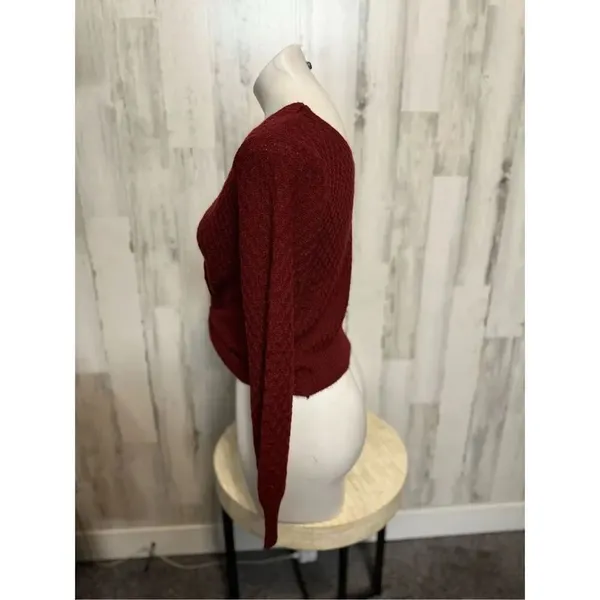 Burgundy Twist Front Waffle Knit Long Sleeve Sweater – Size Small - Image 2