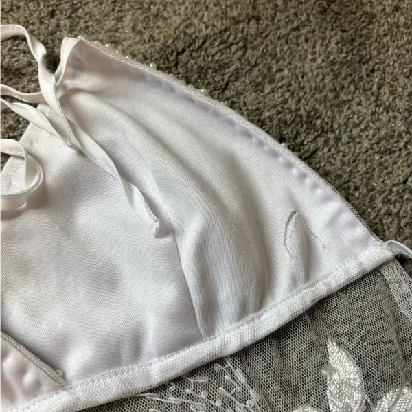 Y2K Backless Beaded Halter Top White - Image 4