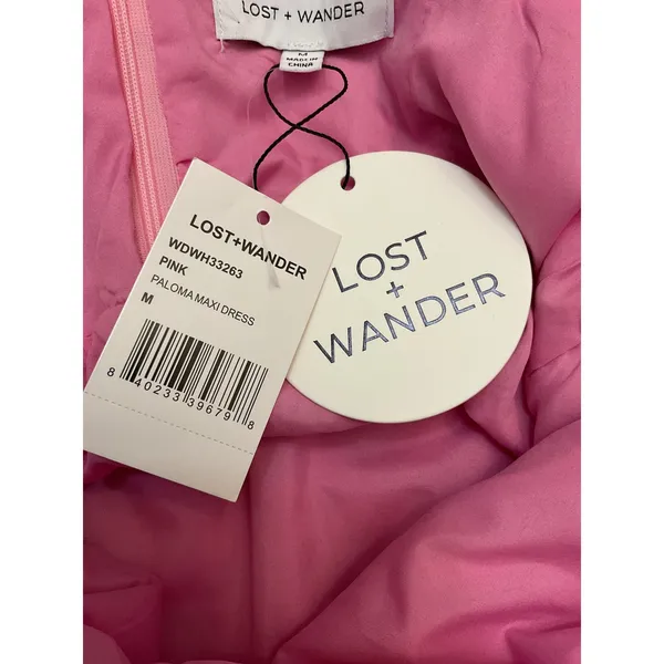LOST‎ + WANDER Pink Paloma Maxi Dress M Spaghetti Strap Tiered Textured Crinkle - Image 8