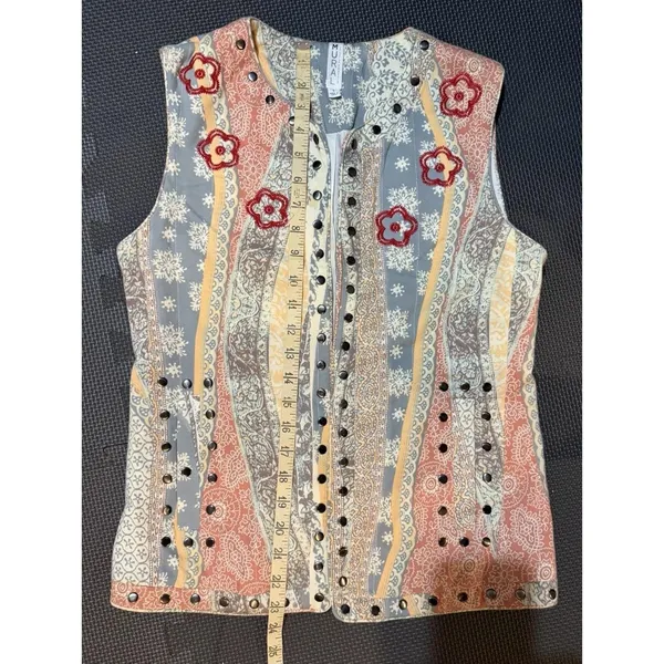 Mural Arts Embroidered Studded Boho Vest Womens Small Festival Hippie Patchwork - Image 5