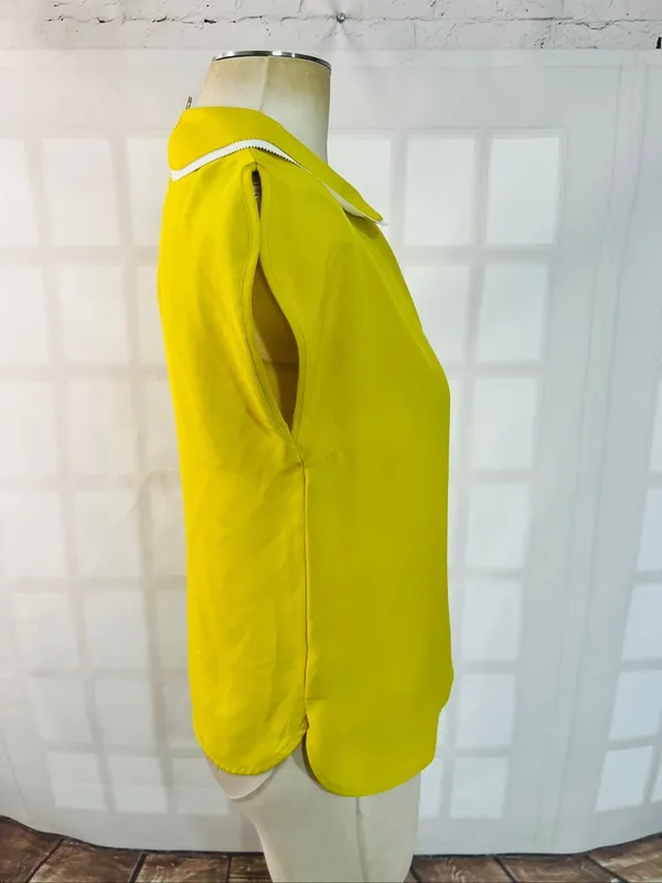 Ted Baker London Yellow Peter Pan Collar Quarter Zip Back Blouse Size 1/Small - Image 4