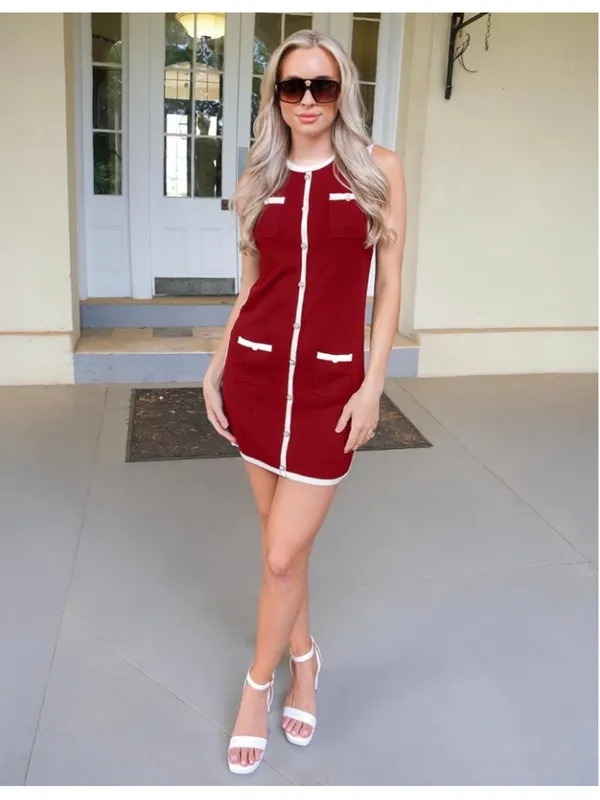 NEW ZESICA Sleeveless Elegant Crewneck Button Knit Mini Dress XL - Image 5