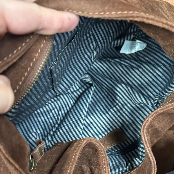 Fat Face Rich Brown Suede and Leather Hobo Bag - Image 3