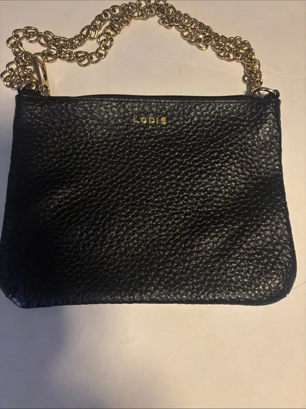 Lodis Black Pebbled Leather Shoulder Bag W/ Gold Chain Preloved Great Condition - Image 3