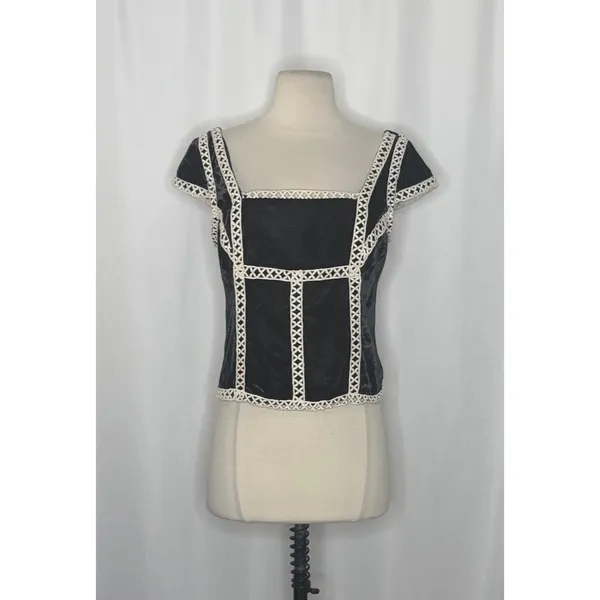 NWT!! FREE PEOPLE Tyler Velvet Corset Top Black Cream Embroidered Bohemian Small - Image 2