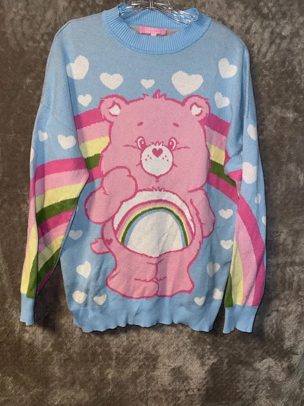 Dolls Kill x Care Bears Cheer Bear Rainbow Heart Knit Sweater Size XS/S - Image 2