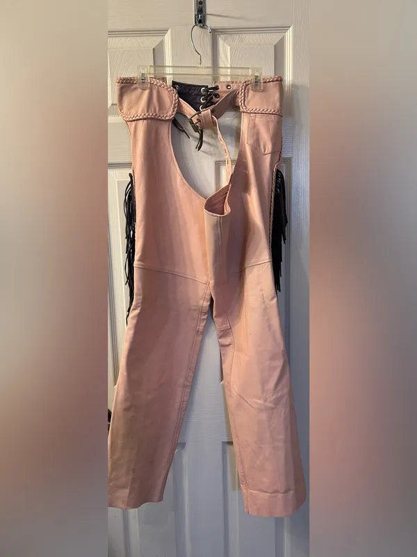 Unik Pink Leather Fringe Chaps - Boot Cut & Flare - Image 2