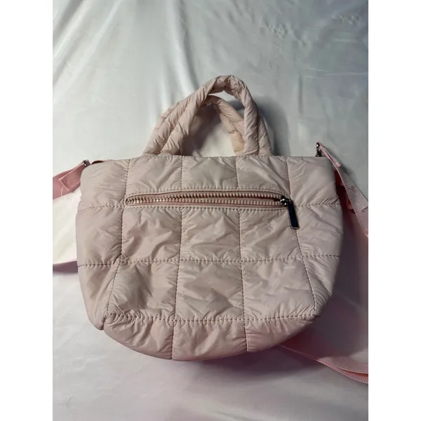 Westbronco Pink Quilted Puffer Mini Tote Crossbody Bag Zippered Lightweight - Image 2