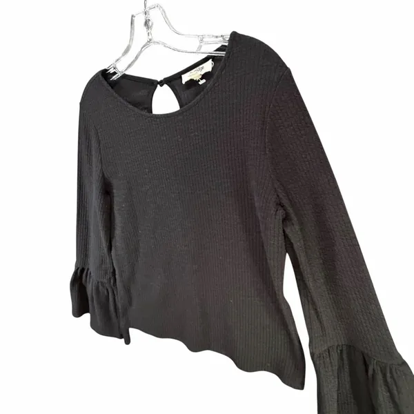 Anthropologie Porridge Joan Bell Sleeved Top Womens M Black Ribbed Boho‎ Chic - Image 3