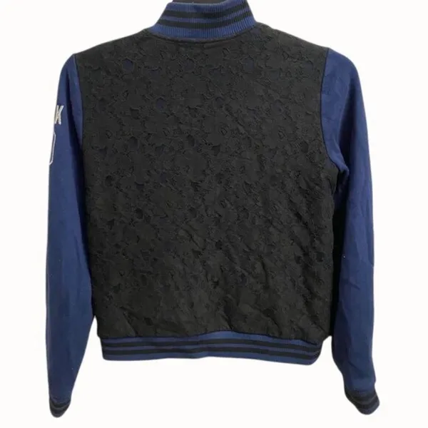 Victorias Secret PINK Womens Lace Bomber Jacket M Blue‎ & Black - Image 8