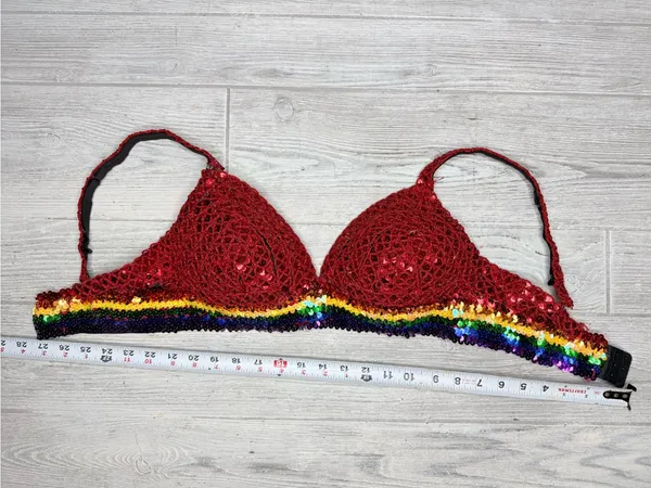 Handmade sequin rainbow bra shirt costume festival wear medium - Image 8