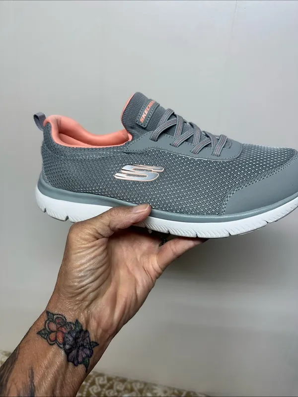 Skechers Gray with Coral Lined Slip-On Lace Sneakers - Image 2