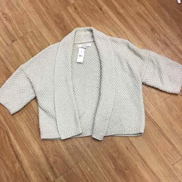 LOFT Womens Sweater Size Small Gold Sparkle Beige Silver Cardigan Ann Taylor NEW - Image 3