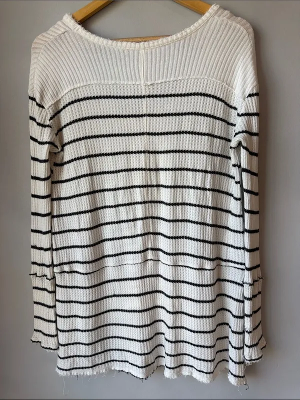 Free People Boho Striped Waffle Thermal Tunic Top Shirt - Image 2