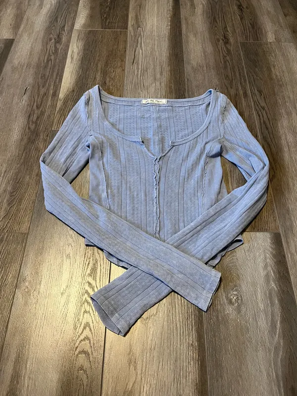 Free People Eyes On You Long Sleeve Knit Top in Falling Water - Image 3