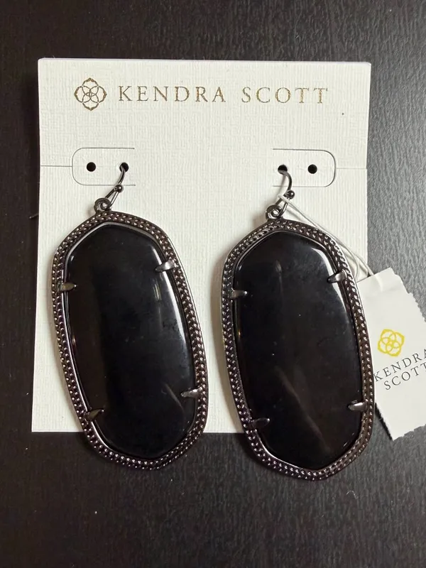 Kendra Scott Elle Drop Earrings Black Opaque Glass with gunmetal finish NEW NWT - Image 2
