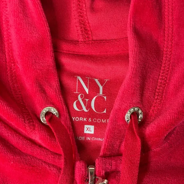New York & Company Red Velour Tracksuit Set Zip Hoodie XLPants L Y2K Lounge - Image 7
