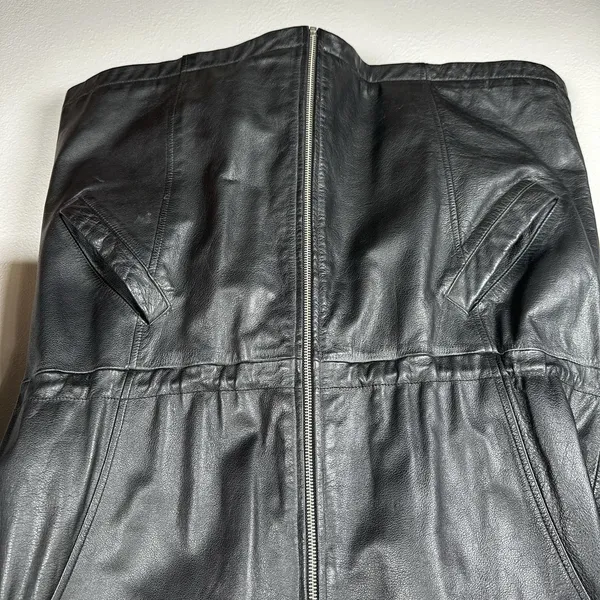 Wilsons‎ Leather Black Long Full-Zip Hooded Jacket Womens Size Large Cinch Waist - Image 3