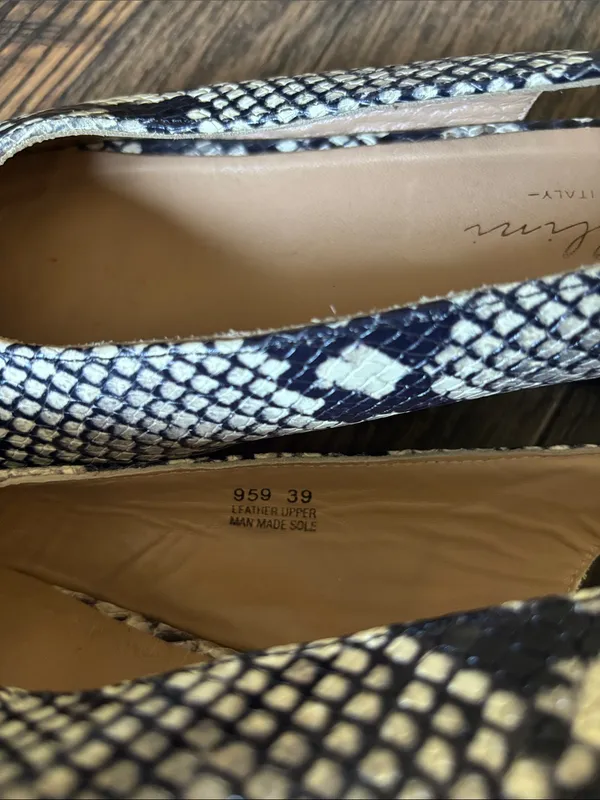 Avellini Snake-Print Pointed Toe Slingback Flats in Black & Cream Made in Italy - Image 7