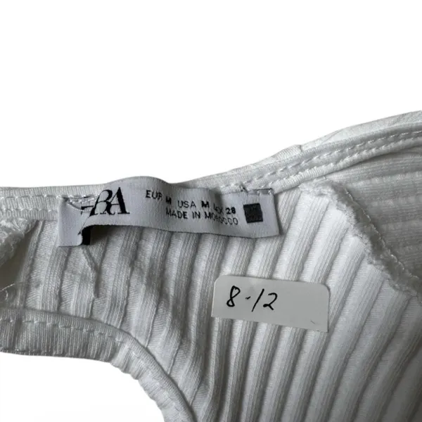 Zara Women's White Ribbed Knit Tie-Back Sleeveless Tank Top Size Medium | 8-12 - Image 3