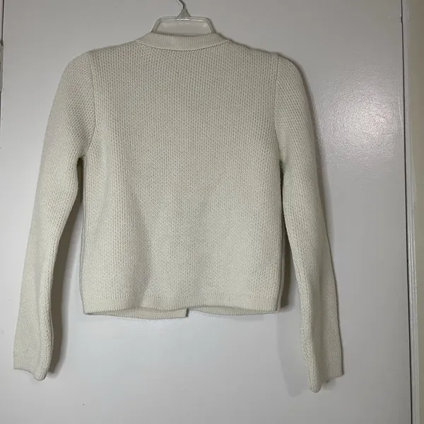 ZARA ivory cream acrylic knit cardigan gold button sweater size Small - Image 6